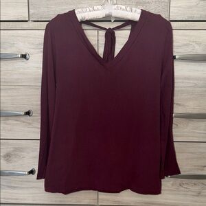 LOFT Outlet Burgundy Long Sleeve V-Neck Top